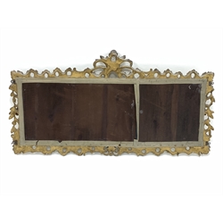 Mid 19th century giltwood wall mirror, with carved and pierced foliate enclosing three bevelled plates, 125cm x 68cm