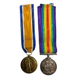 World War 1 medal pair comprising war and victory medals, to '37.13 PTE.J.W.HITCHON. C.A.S.C.'