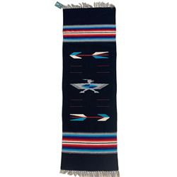 Woven Navajo blanket decorated with Arrow and Thunderbird motif 147cm x 43cm