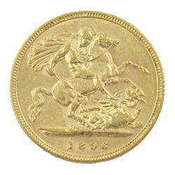 Queen Victoria 1896 gold half sovereign coin 