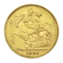 Queen Victoria 1885 gold full sovereign coin, Melbourne mint