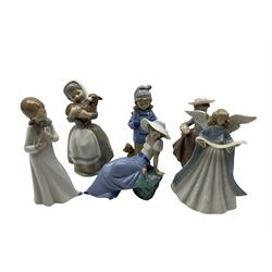Lladro angel tree topper No.5962 and five Nao figures