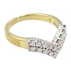 9ct gold two row round brilliant cut diamond wishbone ring, London 2012, total diamond weight 0.51 carat