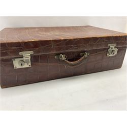 Early 20th century tan crocodile skin suitcase W67cm