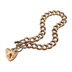 9ct rose gold curb chain bracelet with heart locket hallmarked, each link stamped 9 375, approx 19.2gm