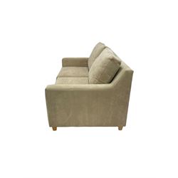 Two seat sofa bed, with metal action, upholstered in beige fabric W155cm, H81cm, D96cm 