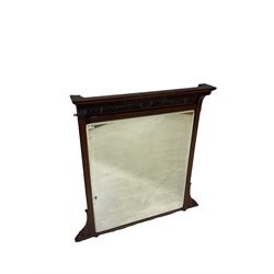 Victorian mahogany over-mantel mirror, with dental cornice and carved frieze 