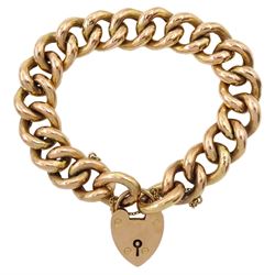Early 20th century 9ct rose gold curb link bracelet, with heart locket clasp, each link stamped 9 375, boxed