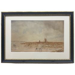 Claude Hayes (Irish 1852-1922): 'Kinderdijk Windmills - Holland', watercolour signed, inscribed verso 17cm x 29cm 