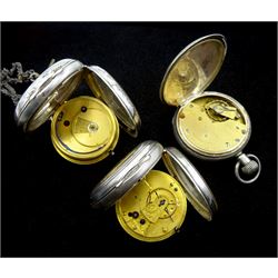 Four silver cased lever pocket watches , all hallmarked