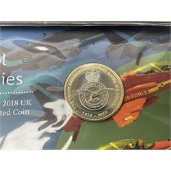 Four The Royal Mint United Kingdom brilliant uncirculated two pound coins and seven brilliant uncirculated fifty pence coins, each housed on card