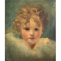 After Sir Thomas Lawrence - Pair of head and shoulders portraits of Lady Caroline and Lady Georgiana Grey, as children at Howick 34cm x 30cm 