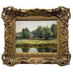 English School (Early 20th Century): Cattle Grazing beside a Stream, oil on board unsigned 26cm x 32cm 