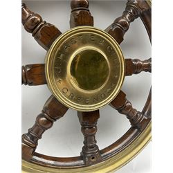 Eight spoke captain's wheel by J.Hastie &Co Ltd Greenock Scotland, mahogany support rails around wheel with brass hub inscribed with maker D75cm