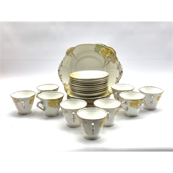 Art Deco Royal Standard Valencia pattern tea set comprising nine cups & saucers, twelve tea plates and two cake plates 