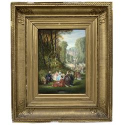 Manner of Jean-Antoine Watteau (French 1684-1721): Rococo Soiree in Chateau Grounds, oil on panel indistinctly signed 32cm x 23cm