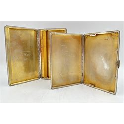 Engine turned silver cigarette case, the interior with inscription Birmingham 1938, and another Birmingham 1940 13oz