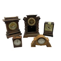 Assortment of five American, German and French 19th cent mantle clocks.