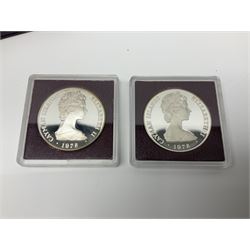 The Cayman Islands 'Coronation Regalia Silver Collection', issued to commemorate the 25th Anniversary of the Coronation of Queen Elizabeth II 1953-1978, comprising six twenty five dollar sterling silver coins, in presentation case