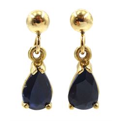 Pair of 9ct gold sapphire pendant stud earrings, stamped 375
