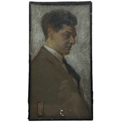 Percy Lloyd (British early 20th century): Portrait of Walter Potts, pastel portrait in the style of the Bloomsbury School, signed, labelled verso 32cm x 17cm
