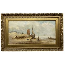 Circle of Thomas Rose Miles (British 1844-1916): Figures on a Beach, oil on canvas unsigned 30cm x 60cm