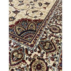 Persian design silk pile ground rug, the ivory field with medallion and interlaced trailing foliate 117cm x 180cm