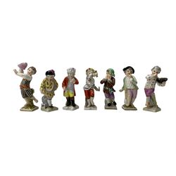 Seven 19th century Rudolstadt figures from the ,'Months of the Year' series each with a sign of the Zodiac H10cm