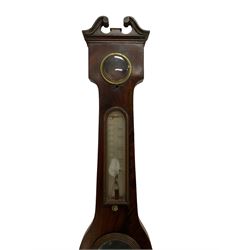 19th century mercury wheel barometer in a mahogany case, tube missing, bezel and glass missing.