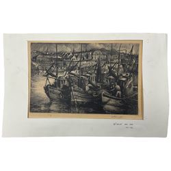 William Peters Vannet (Scottish 1917-1984): Boatyard, etching signed in pencil 22cm x 31cm (unframed)