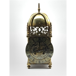 17th century design brass lantern clock, embellished with pierced and incised decoration, eight day striking movement, W13cm
