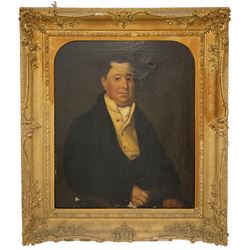 English School (Early to mid-19th century): Half-Length Portrait of a Gentleman, oil on canvas unsigned, housed in heavy ornate gilt frame 75cm x 62cm