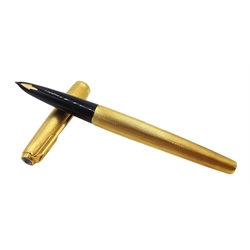 Parker 61 18ct gold fountain pen, engine turned decoration with cartouche, London 1963, boxed