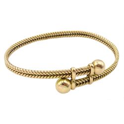 Early 20th century 15ct gold twist bangle with bead terminals