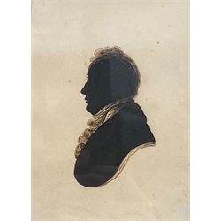 19th Century painted silhouette of a gentleman on a De La Rue page 12cm x 8cm