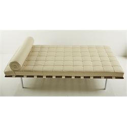 Ludwig Mies van der Rohe for Alivar Italian - 'Barcelona' daybed, upholstered in buttoned cream leather with bolster cushion, on chrome supports