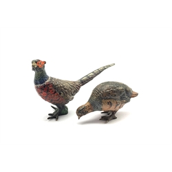 Cold painted bronze model of a Cock and Hen Pheasant, L8.5cm (max)