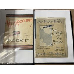 An album of Victorian and later sheet music covers mainly relating to early aircraft including Four Songs of the Air Service, Going up Lancers, Amy Johnson, Bravo Jim, It's in the Air and others (approx 20, some later printed copies) Provenance: From the Estate of a Local private collector
