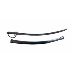 Indian troopers sword by A.D.F.I & Co, Sialkot, with plain curved blade, wire wound grip and pierced guard in leather covered scabbard, blade length 80cm