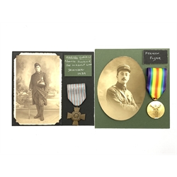  'Croix du Combattant' medal with a photograph of Marcel Lorgin, Maginot Line December 1939 and a French World War I medal awarded to an aviator with photograph  