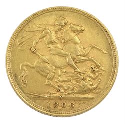 King Edward VII 1906 gold full sovereign coin, Melbourne mint