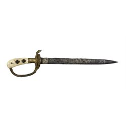 German hunting side arm, the Eickhorn double sided blade engraved with hounds, wild boar and birds, ivory grips with acorns, the clamshell with a deer, blade length 33cm 