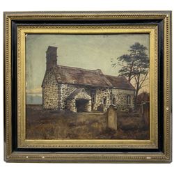 English School (19th/20th century): Church and Graveyard Scene, oil on board unsigned 30cm x 35cm