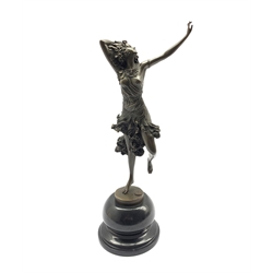 Art Deco style bronze figure of an energetic female dancer after 'Colinet', H42cm overall