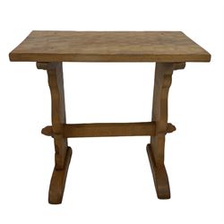 'Gnomeman' oak console table, the adzed top raised on shaped end supports and sledge feet, united by an adzed stretcher, with carved gnome signature, by Thomas Whittaker of Littlebeck