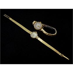 Tudor 9ct gold ladies manual wind wristwatch, with subsidiary seconds dial, Chester 1951, on gilt expanding strap and a 9ct gold Tissot ladies bracelet wristwatch hallmarked
