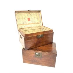 Pair of Chinese design leather covered storage trunks, fitted with carry handle to each end 74cm x 39cm, H38cm