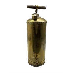 Early 20th century riveted brass fire extinguisher, H61cm