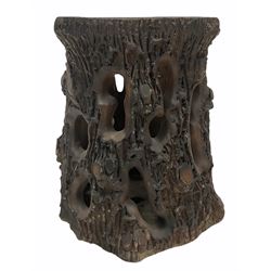 Victorian terracotta naturalistic plant stand in the form of a tree trunk H55cm