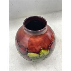 Walter Moorcroft Clematis pattern flambé vase on a deep red ground, H27cm